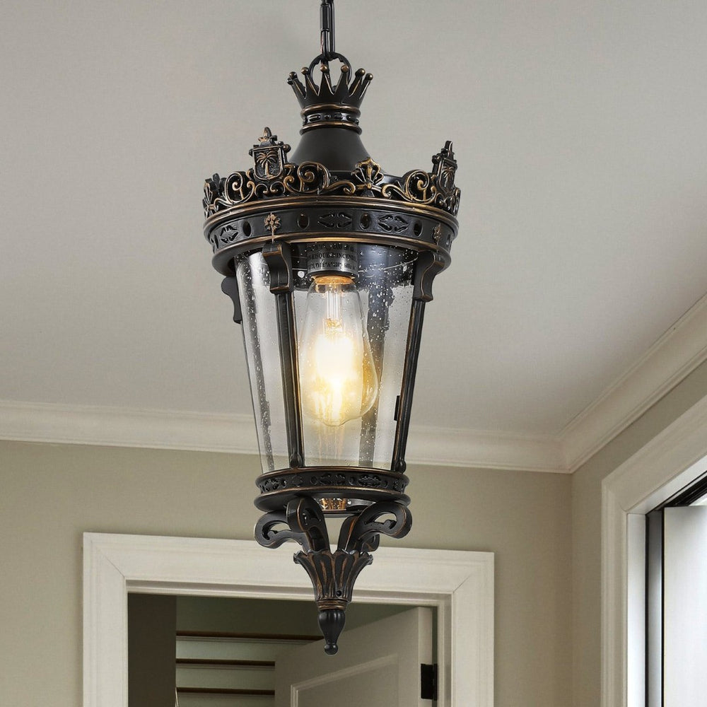 English Elm 18"(h) Crown Top Cast Aluminum Pendant Lantern Clear Glass Vintage Outdoor Porch Light W1340P209951