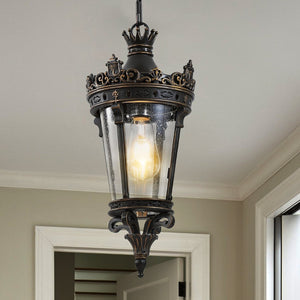 English Elm 18"(h) Crown Top Cast Aluminum Pendant Lantern Clear Glass Vintage Outdoor Porch Light W1340P209951
