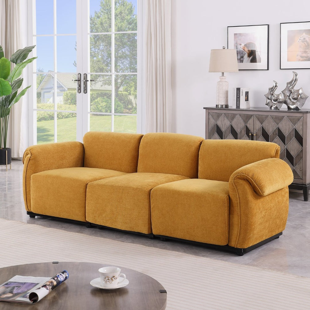 English Elm 102 Inch Linen Modular Sectional Sofa with Hidden Storage and Cloud Cushion Comfort Yellow W1099S00201