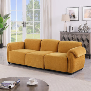 English Elm 102 Inch Linen Modular Sectional Sofa with Hidden Storage and Cloud Cushion Comfort Yellow W1099S00201