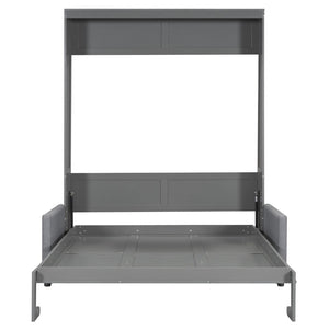 English Elm Queen Murphy Bed with Linen Cushion Sofa Folds Flat for Studio or Guest Room LP000891AAE