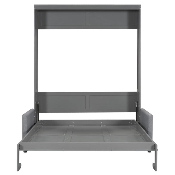 English Elm Queen Murphy Bed with Linen Cushion Sofa Folds Flat for Studio or Guest Room LP000891AAE