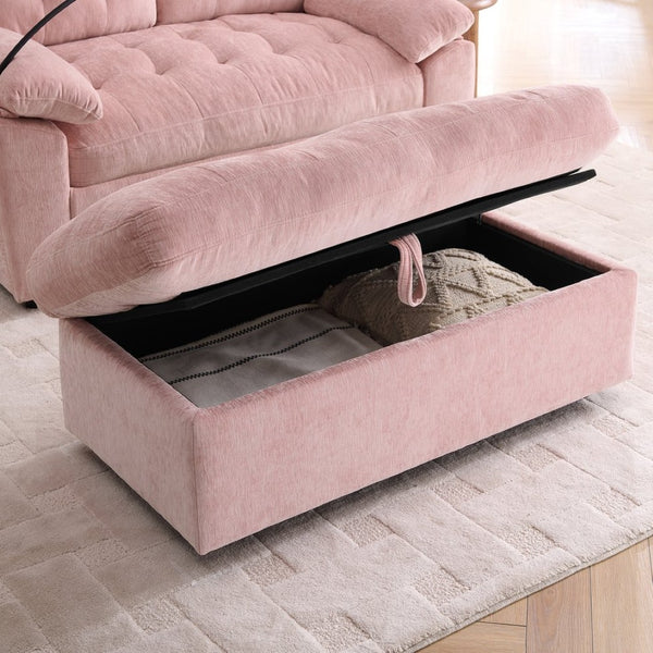 English Elm Leisure Chenille Two Seat Reclining Sofa with Usb Port Storage Ottoman Padded Armrests Pink W487S00519