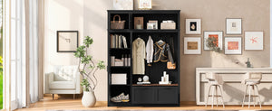 English Elm 3-in-1 Entryway Hall Tree with Cabinet Hooks Bench Drawers and Adjustable Shelving Black SJ000160AAB
