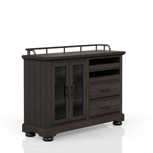 English Elm Deep Coffee Sever Solid Wood & MDF Server Cabinet with Glass Doors, Metal Accents, 2 Shelves, 2 Drawers, Coffee Finish B2699P208297