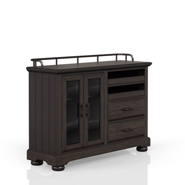 English Elm Deep Coffee Sever Solid Wood & MDF Server Cabinet with Glass Doors, Metal Accents, 2 Shelves, 2 Drawers, Coffee Finish B2699P208297