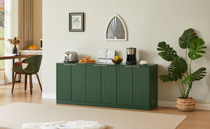 English Elm 67-inch Wavy Sage Green Sideboard with Six Doors Wood Grain Top Living Room Storage W1162P387864