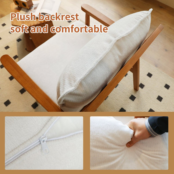 English Elm Cute Fabric Armchair Solid Wood Frame Compact Upholstered Seat for Bedroom or Apartment White W2105P420762
