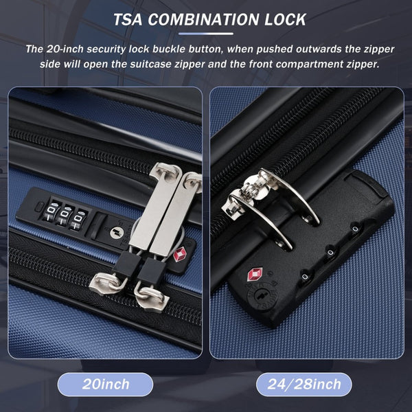 English Elm Luggage 5 Piece Hardside Abs Set with Front Access Carry on and Tsa Spinner Wheels Blue N732P391557C