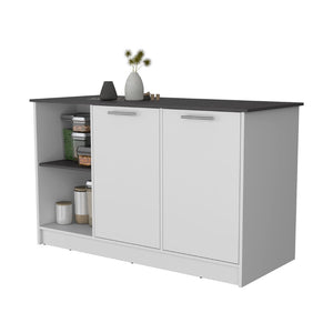 English Elm Mercury Freestanding Kitchen Island with Cabinet Open Shelving and Prep Workspace B128S00227