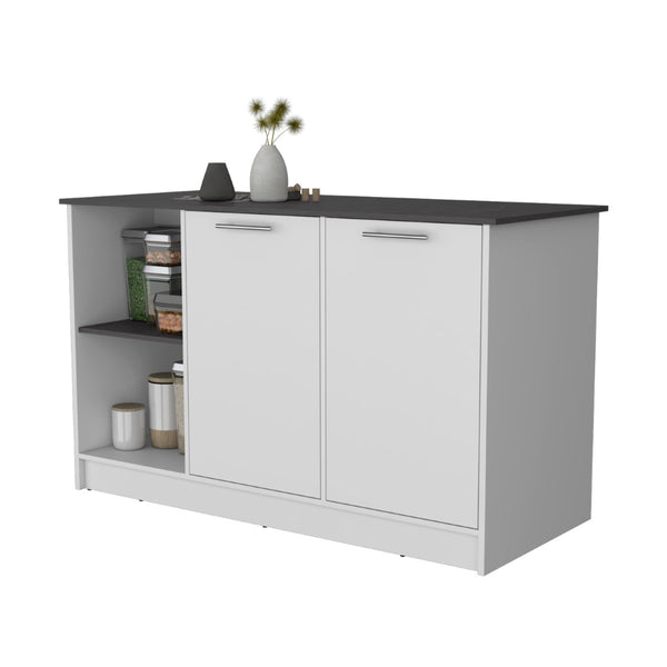 English Elm Mercury Freestanding Kitchen Island with Cabinet Open Shelving and Prep Workspace B128S00227