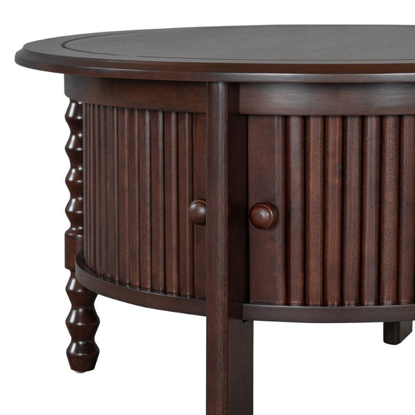English Elm Vintage Round Coffee Table With Hidden Storage - Mid Century Modern Accent Table For Small Spaces N735P277387D-GIGA