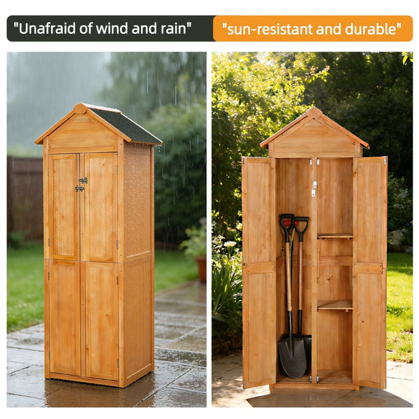 English Elm Outdoor Solid Wood Storage Shed Tall Vertical Cabinet with Lockable Doors for Backyard W3921S00001