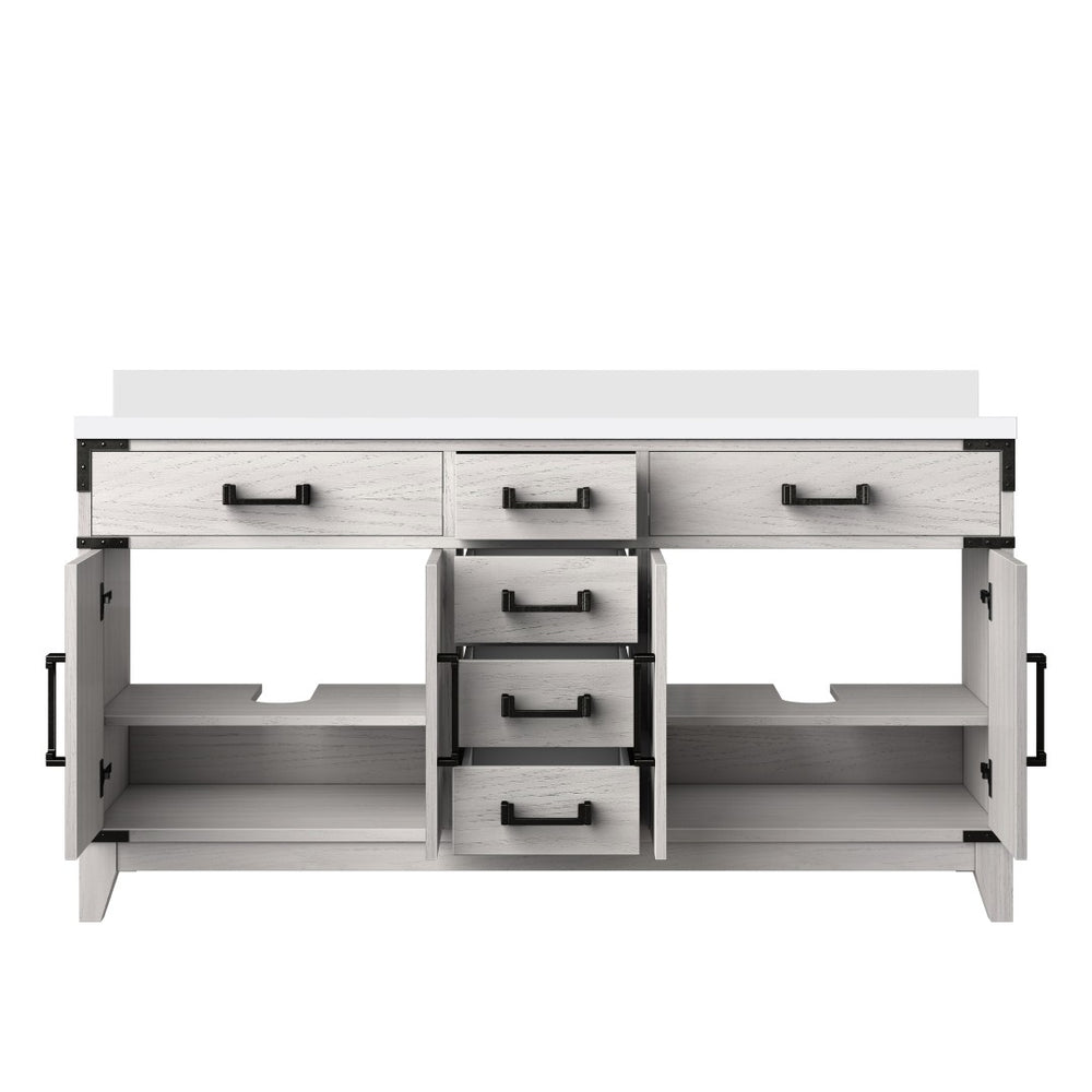 English Elm White Oak Double Bath Vanity 60" W X 22" D - Elegant Cultured Marble Top & Ample Storage Solutions B2731P259867-GIGA