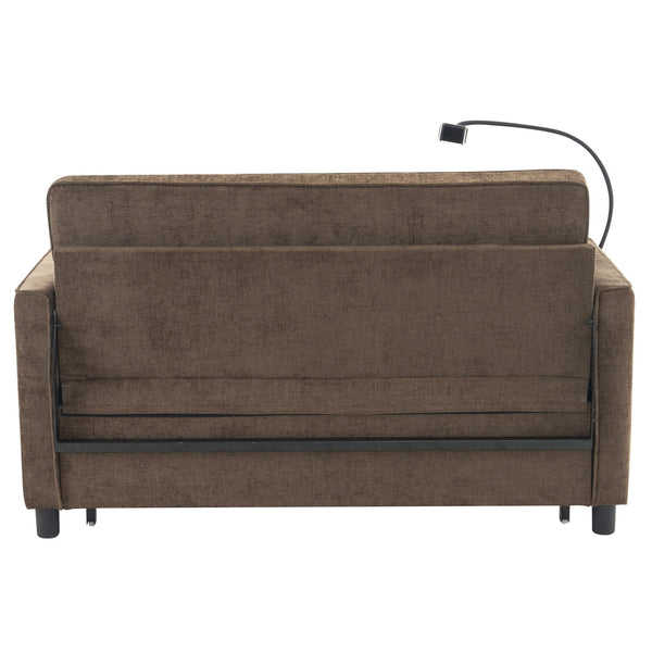 English Elm 56.9" Loveseat Sofa Bed with Chenille Upholstery, USB Ports, Phone Holder, Side Pockets, Reclining Backrest Brown N719P208853D