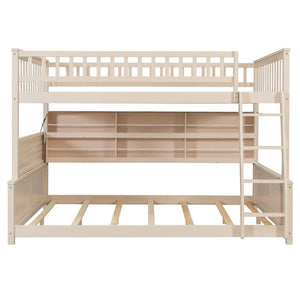 English Elm Full Xl Over Queen Bunk Bed Pinewood Frame with Led Lights Shelving Pegboard Beige LT000279AAA
