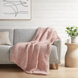 Madison Park Chunky Double Knit Casual Hand Made Chunky Double Knit Throw Blanket MP50-6137 Blush