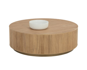 Sunpan Kalla Coffee Table - Elegant Oak Design with Vertical Reeding and Brushed Gold Steel Base for Style Rustic Oak