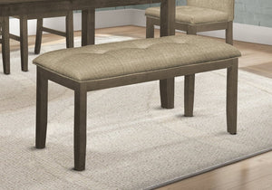 English Elm Bench, Tufted Brown Fabric Seat Grey Solid Wood Frame Transitional Entryway Dining B2710P461716