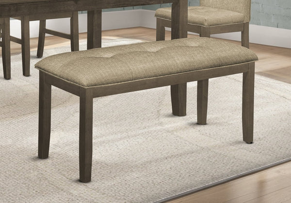 English Elm Bench, Tufted Brown Fabric Seat Grey Solid Wood Frame Transitional Entryway Dining B2710P461716