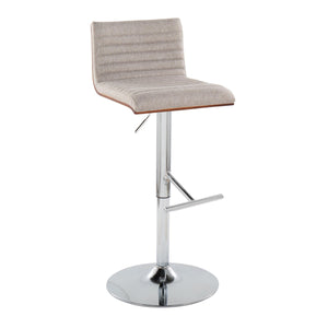 English Elm Mason Contemporary Adjustable Barstool with Swivel, Tufted Walnut Back, Chrome Base & T-Footrest (Set of 2) Grey B202S00981
