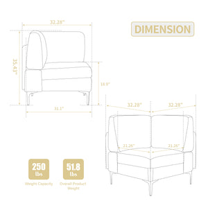 English Elm Modular Corner Seat Module Couch In Gray Corduroy - Stylish, Comfortable, And Customizable Design W3098P257000