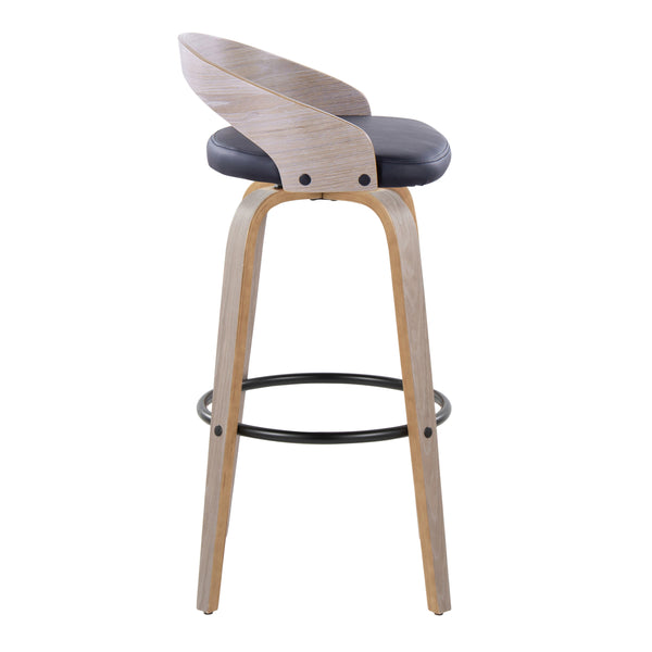 English Elm Grotto 30" Contemporary Barstool Set of 2 — Swivel Faux Leather Cushioned Seat, Wood Legs & Footrest B202S00592