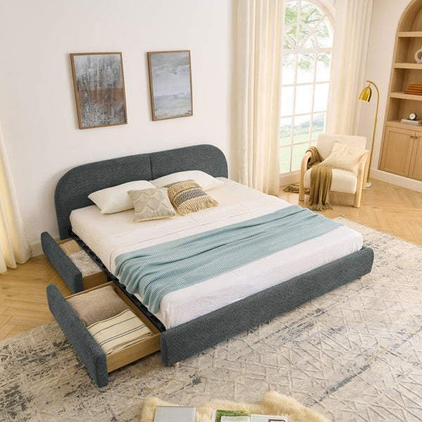 English Elm King Upholstered Storage Bed Curved Headboard Circle Yarn Fabric Modern Minimalist Frame Dark Gray W487S00470