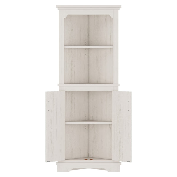 English Elm Tall Corner Cabinet with Open Shelves Enclosed Storage for Living or Dining Rooms W1580P425307