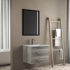 English Elm 24-Inch Modern Wall-Mounted Bathroom Vanity With Double Drawers, Soft-Close Sink & Mirror Set W3151S00007