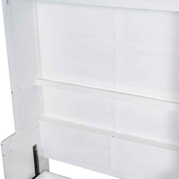 English Elm Queen Murphy Bed with Wardrobe Cabinet Hydraulic Lift Mdf Space Saving Wall Unit White LP000581AAK