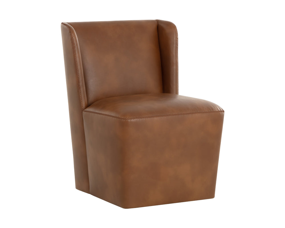 Sunpan Amita Wheeled Dining Chair - Luxurious Tobacco Tan Faux Leather With Comfortable Curves And Style Brown Faux Leather 111925