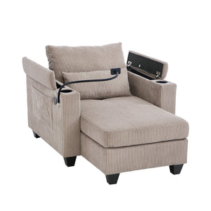 English Elm Convertible Chaise Lounge Sofa Chair & Bed - Corduroy With Usb Ports, Cup Holders & Storage Space N719S002021D