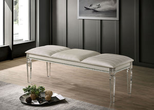 English Elm Acrylic Crystal-Trim Bench with Plush Upholstered Seat in Pearl White — Modern Luxury Seating Accent B016P355928