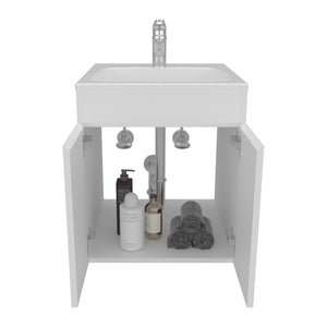 English Elm Bathroom Vanity Meka 45 Wall-Mounted White MDF, Two Drawers + Open Shelf for Small Bathrooms, Modern Durable Storage B200P313682