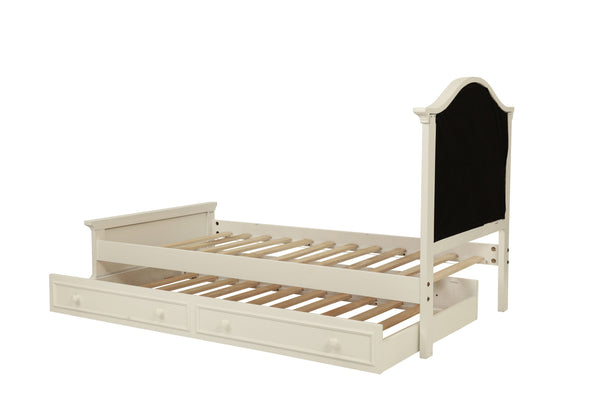 English Elm Contemporary Twin Bed with Trundle and Tufted Upholstered Headboard, Sturdy Slats, Kids Bedroom Furniture Pink,White 83 L x 12 W x 9 H B011S02033