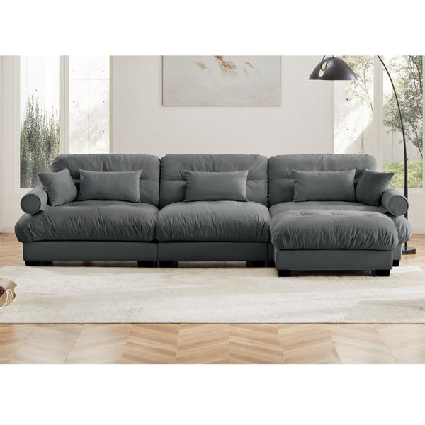 English Elm Super Comfort Oversized Modular Velvet Sectional Sofa With Movable Ottoman - Luxurious L-Shaped Design W714S01126-GIGA