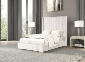 English Elm Bedroom Elegant Contemporary Queen Bed with Fur Chenille Upholstery, Engineered Wood Frame, Mattress-Ready White 65 L x 73.5 W x 7 H B2741P320879