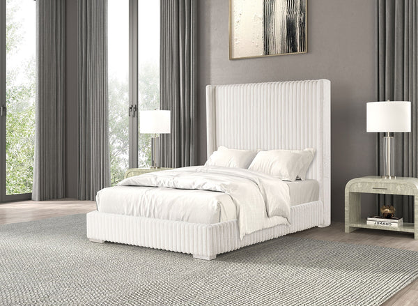English Elm Bedroom Elegant Contemporary Queen Bed with Fur Chenille Upholstery, Engineered Wood Frame, Mattress-Ready White 65 L x 73.5 W x 7 H B2741P320879