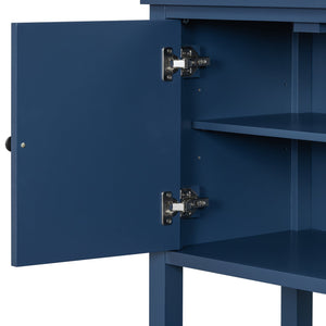 English Elm U_STYLE Modern Entryway Table with Geometric Door Panels, Durable MDF & Rubberwood Legs, 220lb Top Capacity Navy Blue N711P231399V