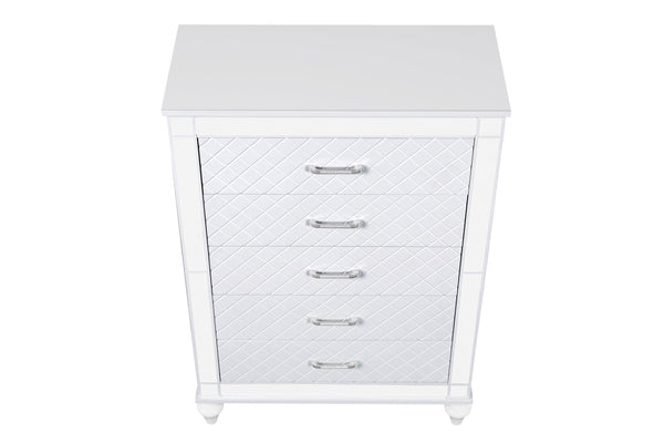 English Elm Livorno Embossed Silver Champagne Chest with Felt-Lined Top Drawer, Dovetail Full-Extension Drawers, Mirror Trim Accents Silver+White 50 L x 39 W x 20 H B078P286324