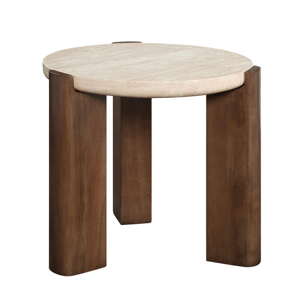 English Elm Leonardo Contemporary Travertine Top End Table with Dark Oak Veneer Base, 50mm Thick Cream Top, 70lb Capacity B2726P316900
