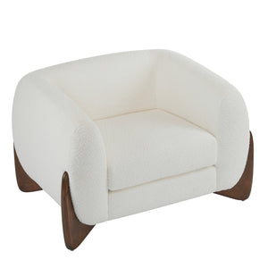 English Elm Christopher Knight Home® - Modern Upholstered Round Arm Accent Chair with Velvet Finish, Elegant Curved Back and Three Legs Design White+Walnut 39.5 L x 32.5 W x 23.25 H N776P216196W