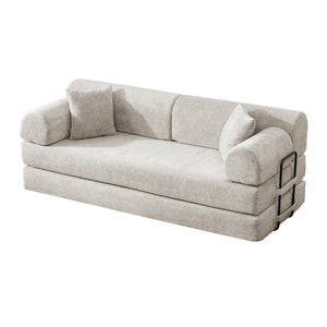 English Elm Convertible Bouclé Floor Sofa Bed Loveseat Daybed for Studio Living Room Light Camel W5532P458421