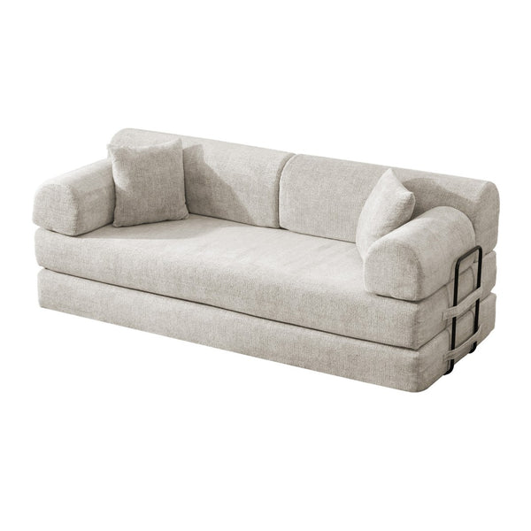 English Elm Convertible Bouclé Floor Sofa Bed Loveseat Daybed for Studio Living Room Light Camel W5532P458421