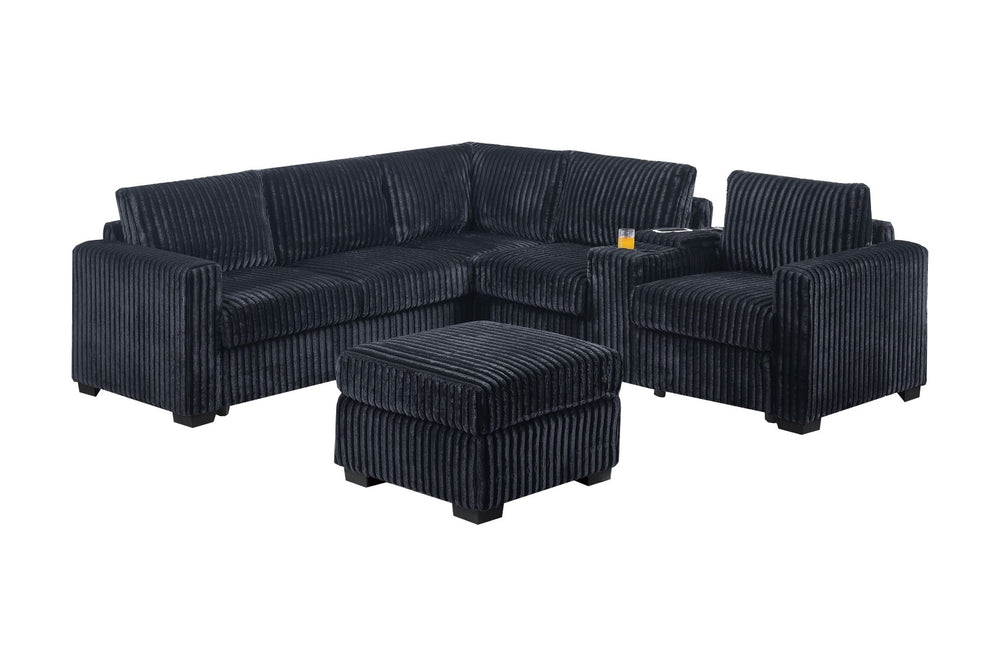 English Elm Contemporary Corduroy L-shaped Sectional with Usb Console Ottoman Included Black B011S02217
