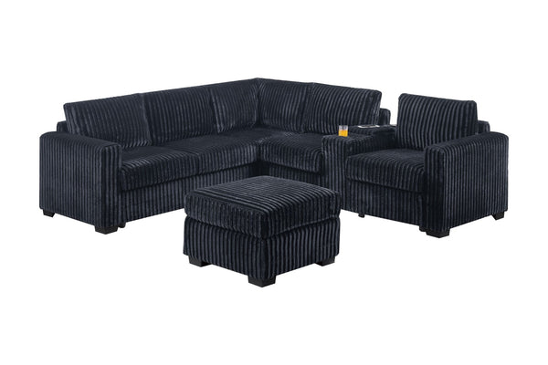 English Elm Contemporary Corduroy L-shaped Sectional with Usb Console Ottoman Included Black B011S02217