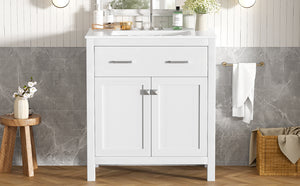 English Elm 30-inch Modern Bathroom Vanity with Ceramic Sink, Gold Accents, Solid Wood Frame, Soft-Close Doors and Ample Storage White WF324045AAK