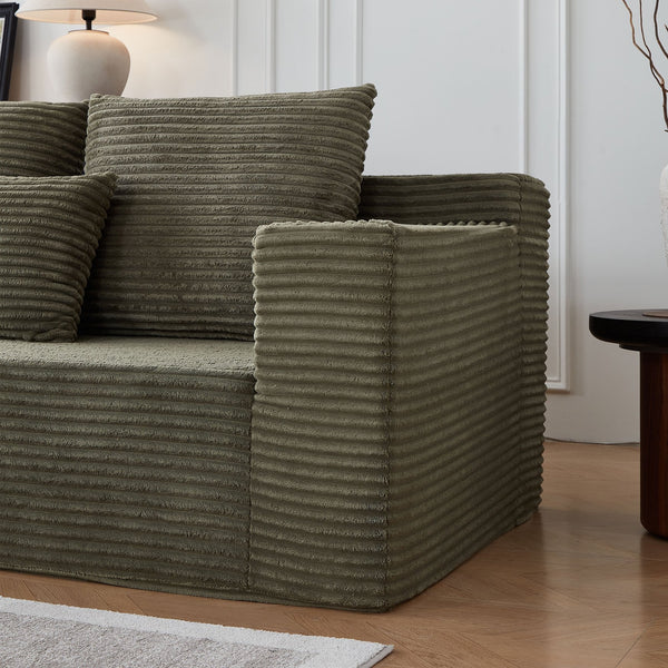 English Elm Deep Seat Corduroy Modular Cloud Couch - Plush Comfort With Built-In Cup Holders, No Assembly Needed! W848S00053