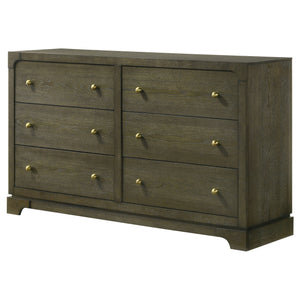 English Elm Sundance Six-Drawer Dark Cocoa Dresser Cabinet with Brass Knobs, Solid Wood Drawer Boxes, 61"W B062P378394